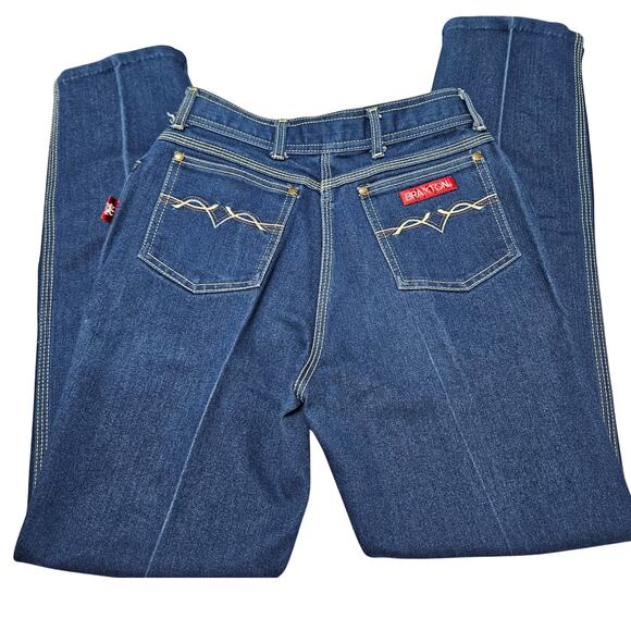 1980s Braxton Stretch Creased Blue Denim Jeans Contrasting White Thread 26 Inch - Picture 10 of 10